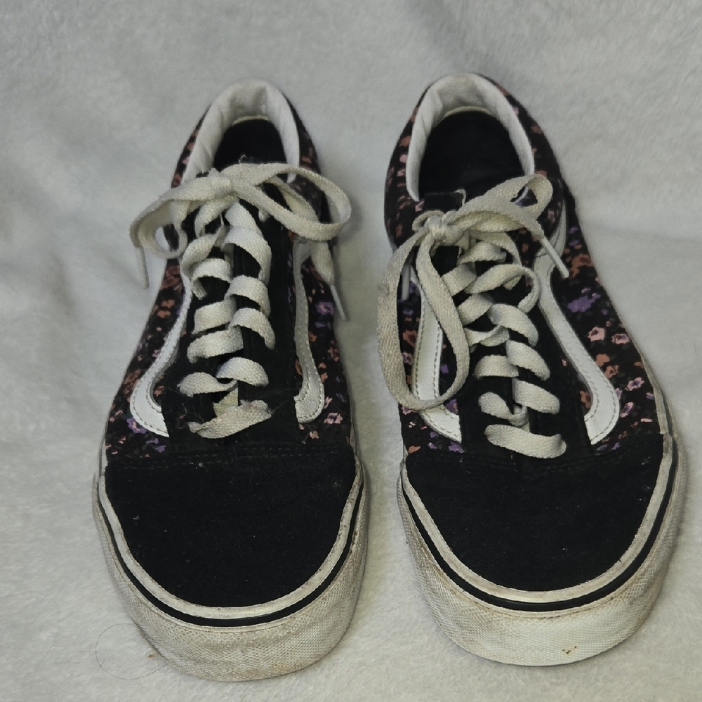 Vans Old Skool Sneakers M8 W9.5 Colorful Floral On Black and White - Picture 2 of 8